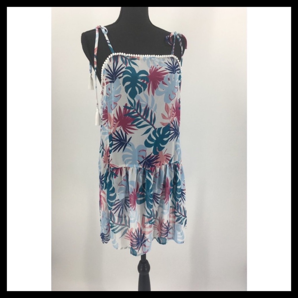 MIKEN Printed Pom Pom Beach Pool Swim Cover Up Dress - Picture 2 of 4